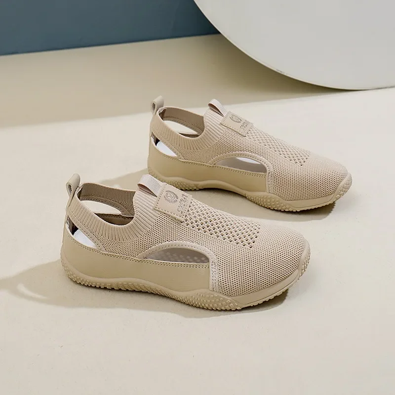 Chaussures plates en maille respirante pour femmes, sandales de sport à enfiler, baskets de course, de marche, de fitness, de plein air, décontractées, à la mode, 2024