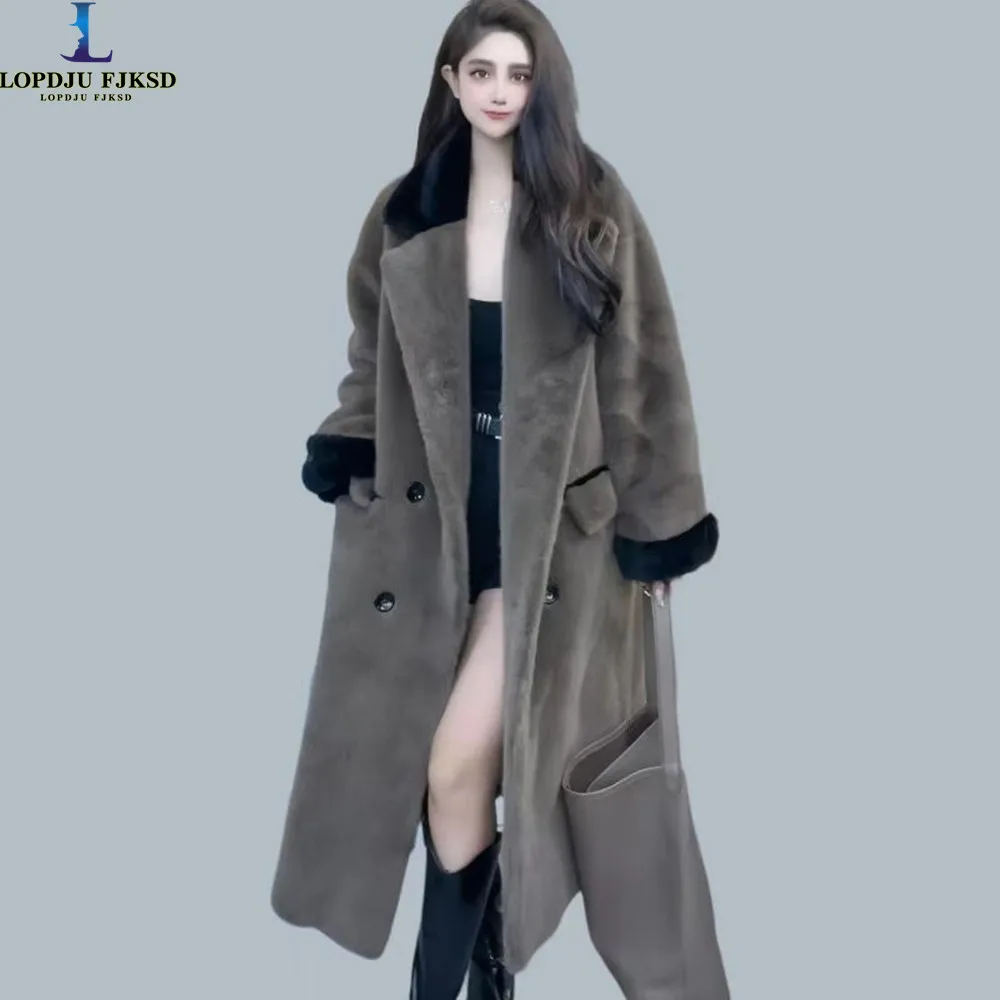 

Faux Fur Coats for Women,Double Breasted Jackets,Hooded Overcoat,Female Clothes,Turn-down Collar,Thicken Warm,New ,Winter