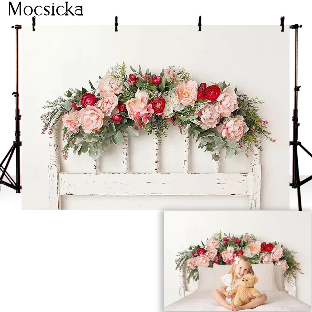 Mocsicka Headboard Floral Background Photography Wedding Girl Boudoir Birthday Baby Shower Photo Backdrops Art Photoshoot