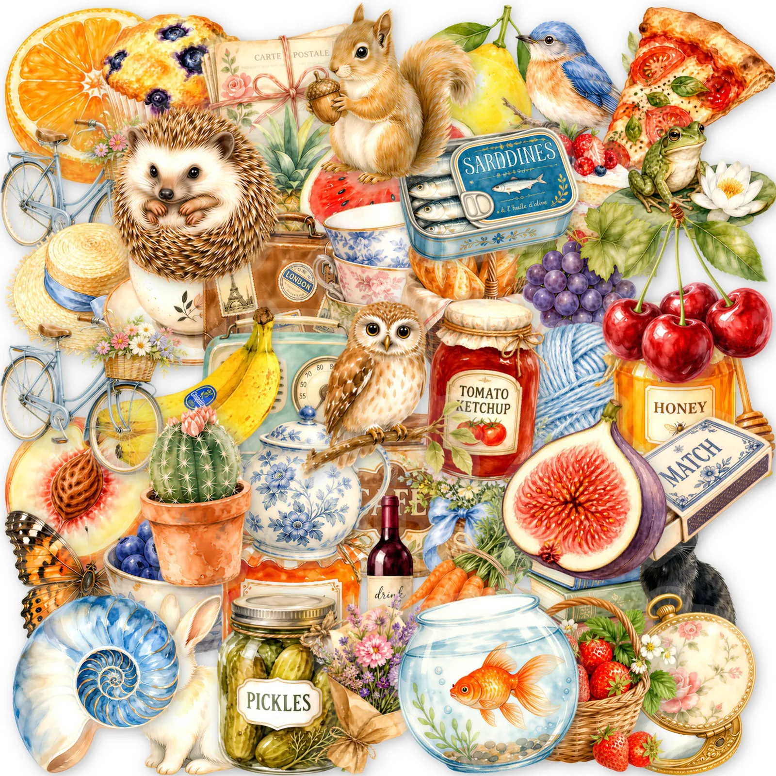 50 New Time Grocery Store Stickers Healing Pastoral Animals and Gourmet Waterproof Decorative Stickers