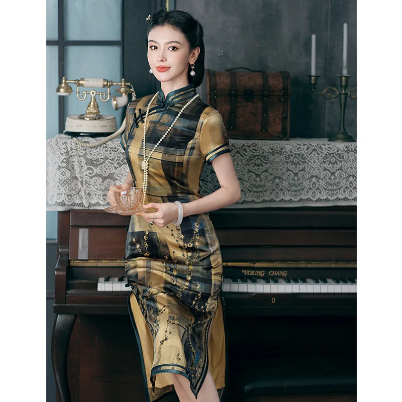 

Retro the Republic of China Style Old Shanghai High Quality Real Silk Dress Cheongsam Qipao Short Female Silk Short