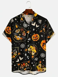 Halloween Mens Skull Cat Shirt Hawaiian 3D Printed Korean Women's Short Sleeve Summer Harajuku Casual Mens Spooky Beach Clothing