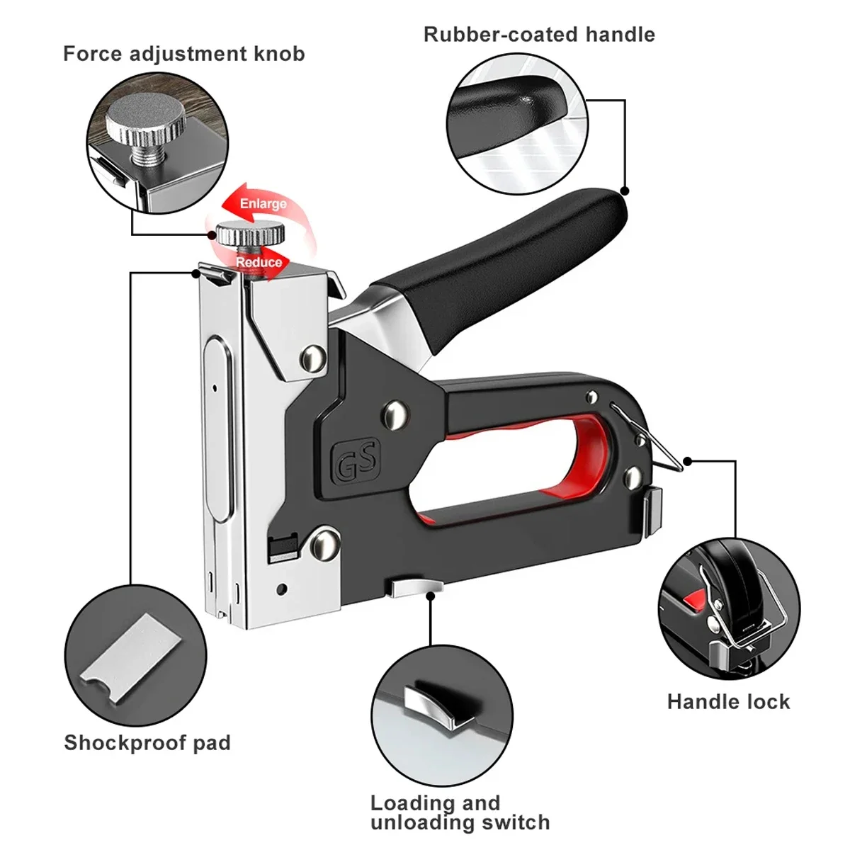 4 in 1 Manual Nailing Gun Construction Stapler Heavy Duty Staple Guns Air Nail Woodworking with 800 Staples Home Carpentry Tools
