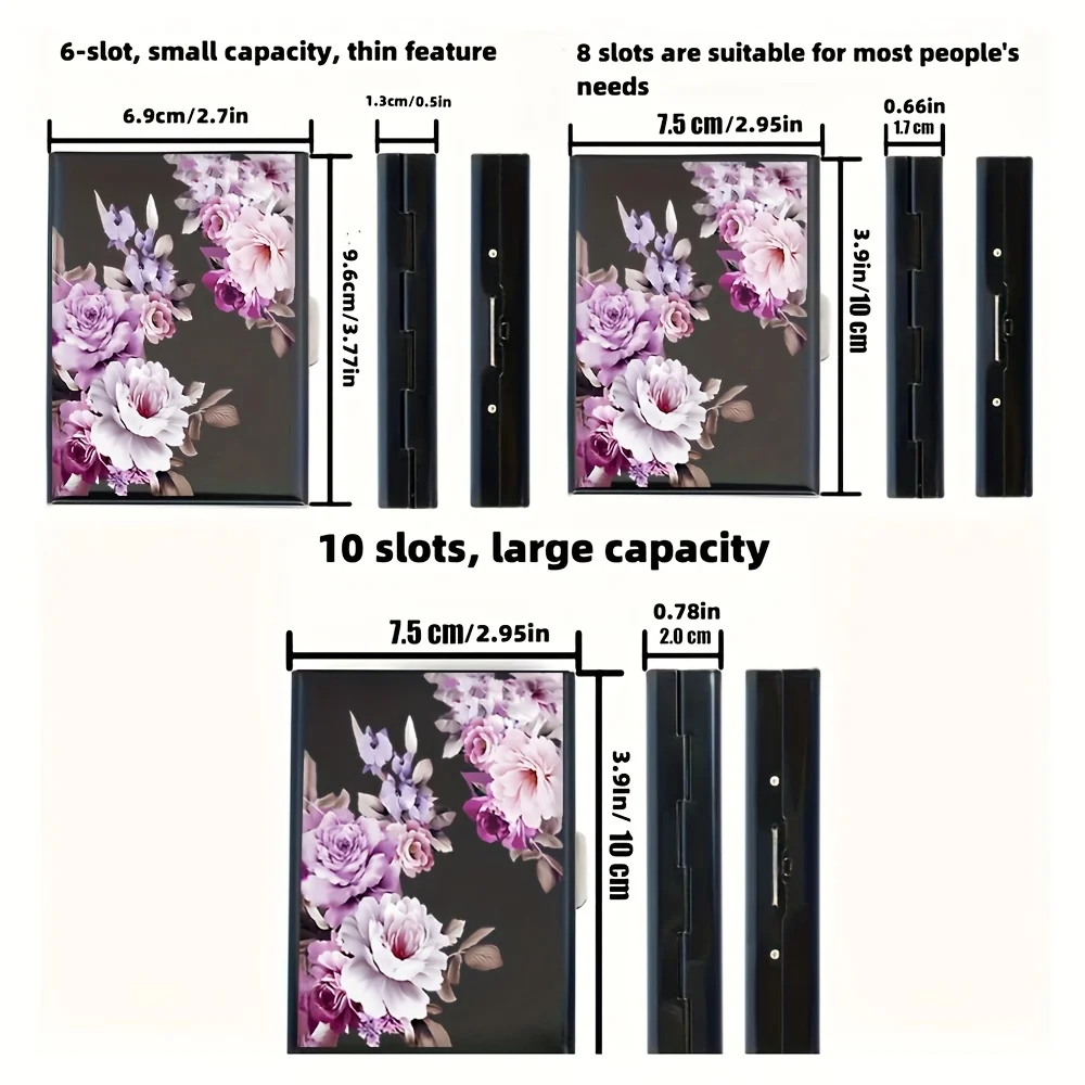 6 Card/8 Card/10 Card Colorful Flowers Credit Card Holder Stainless Steel Business Card Holder ID Card Case Slim Metal Wallet Fo