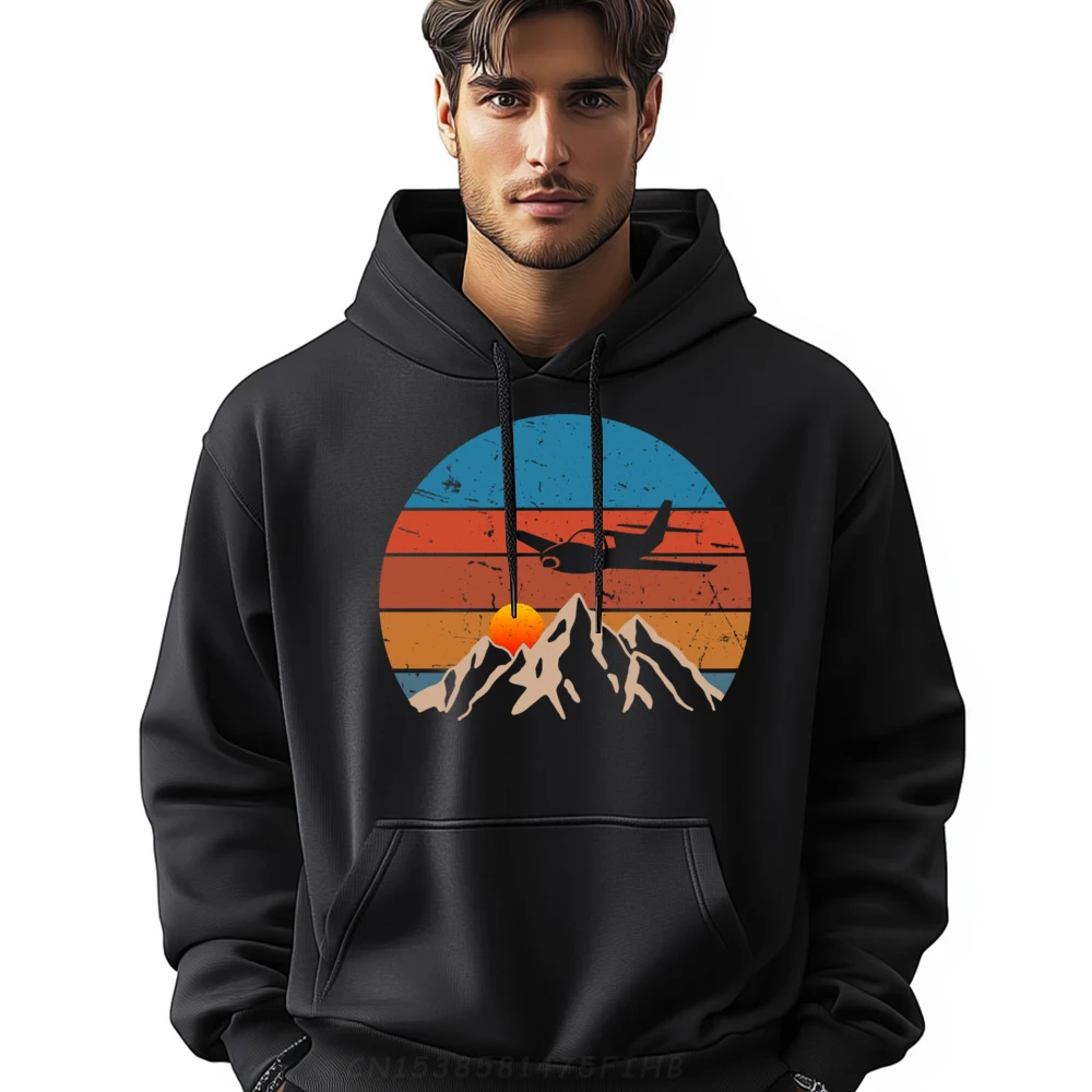 

Airplane Over Mountains Retro Airplane Travel Luxury Hoodies Men High Quality Moisture Wicking Hoodie Group