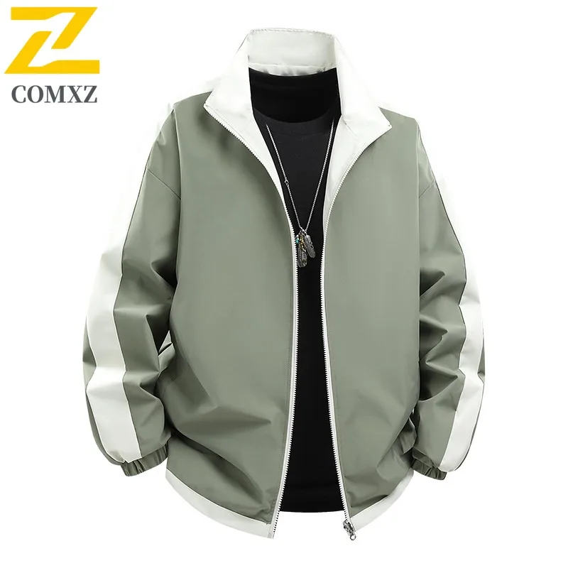 

COMXZ Men Windbreaker Coat Classic Stand Collar Outdoor Cycling Motocross Color Blocking Coats Autumn Trendy Minimalist Jacket