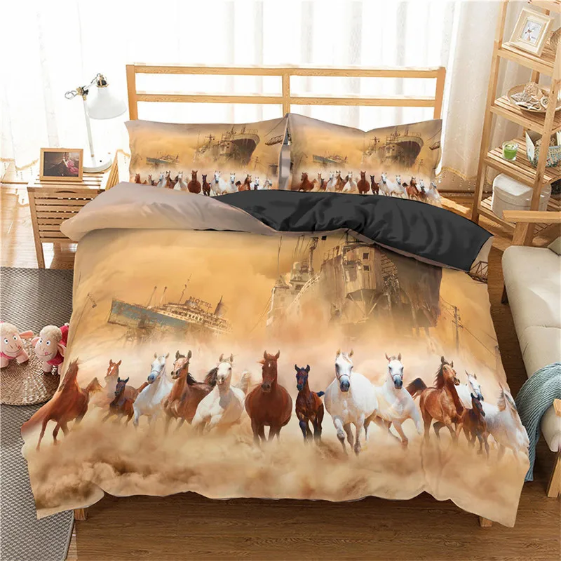 Wild Horses Duvet Cover Soft Animal Bedding Set Queen Size For Adult Teens Kids Decor Microfiber Western Cowboy Comforter Cover