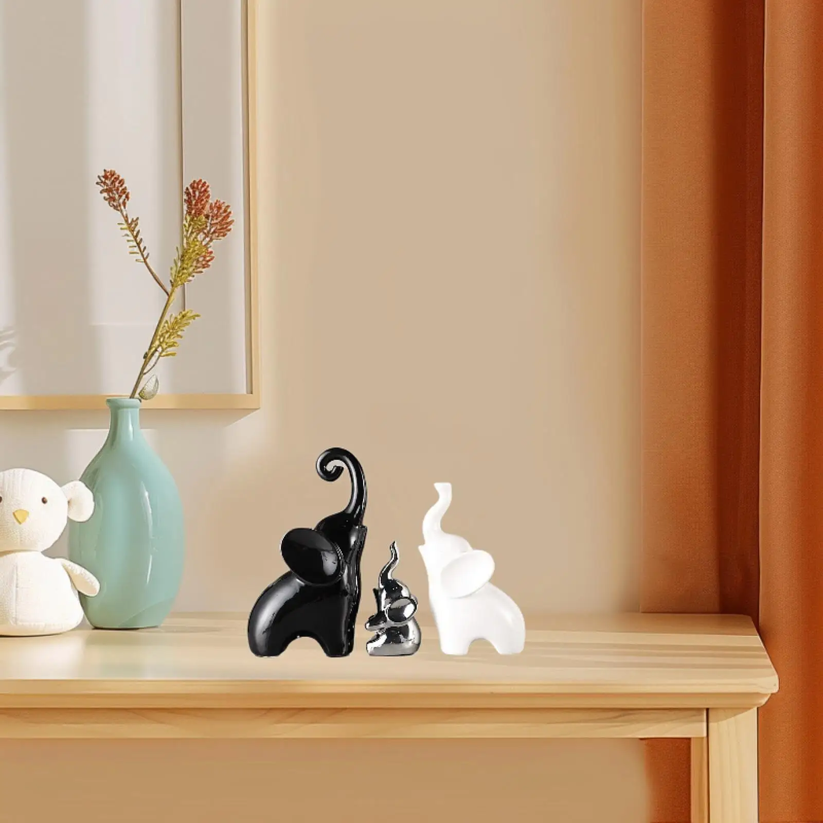 

3 Pieces Elephant Sculptures Elephant Family Figurines Ceramic Animal Statues Tabletop Decorations for Desk TV Cabinet Office