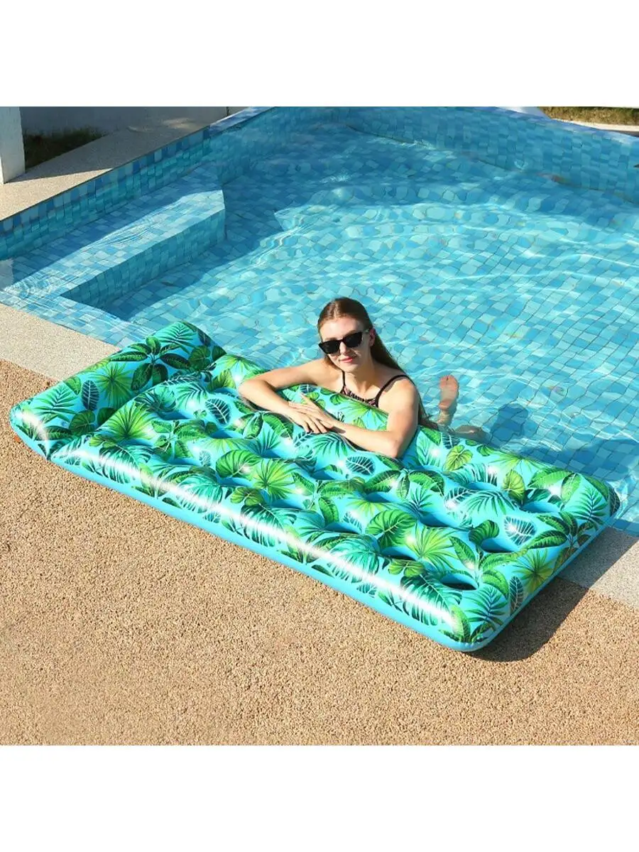 

2pcs new 21 hole water hammock PVC inflatable water floating row chair adult water hammock leaf printing recliner swimming pool