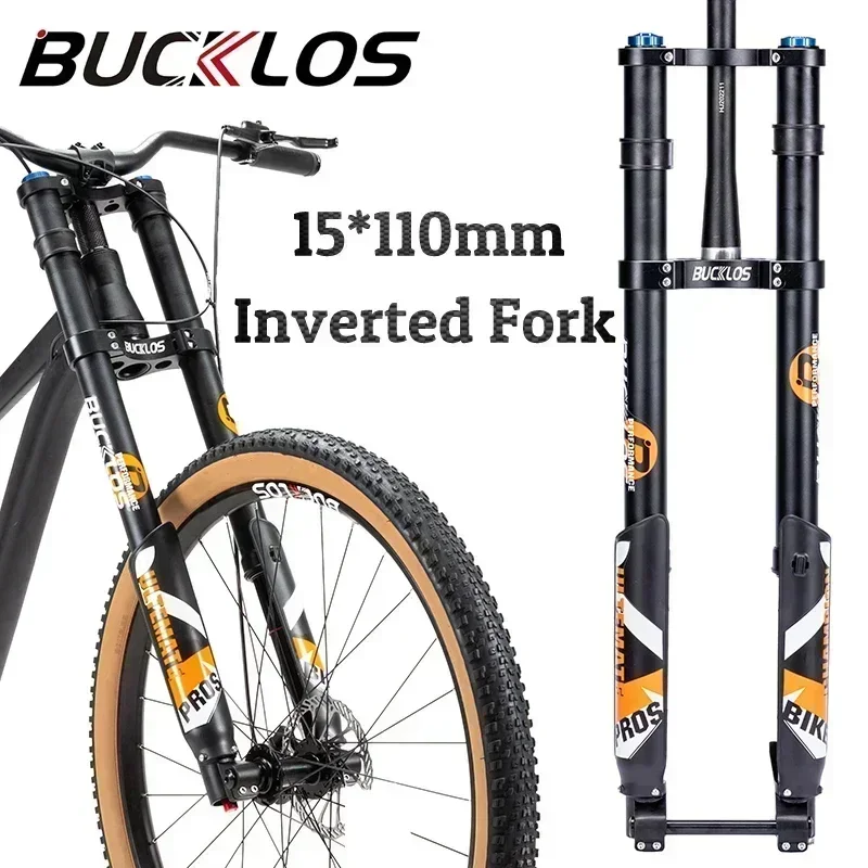 BUCKLOS Downhill Bike Boost Air Fork 15*110mm Inverted Suspension Fork Travel 180mm Disc Brake Mountain Bike Fork Bicycle Parts