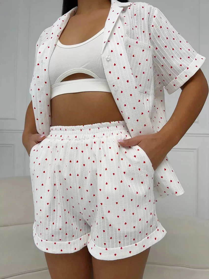 Mathaqiqi-Pijama de algodón para mujer, traje de 2 piezas con cuello vuelto, ropa de dormir de manga corta, pantalones cortos, ropa informal para el