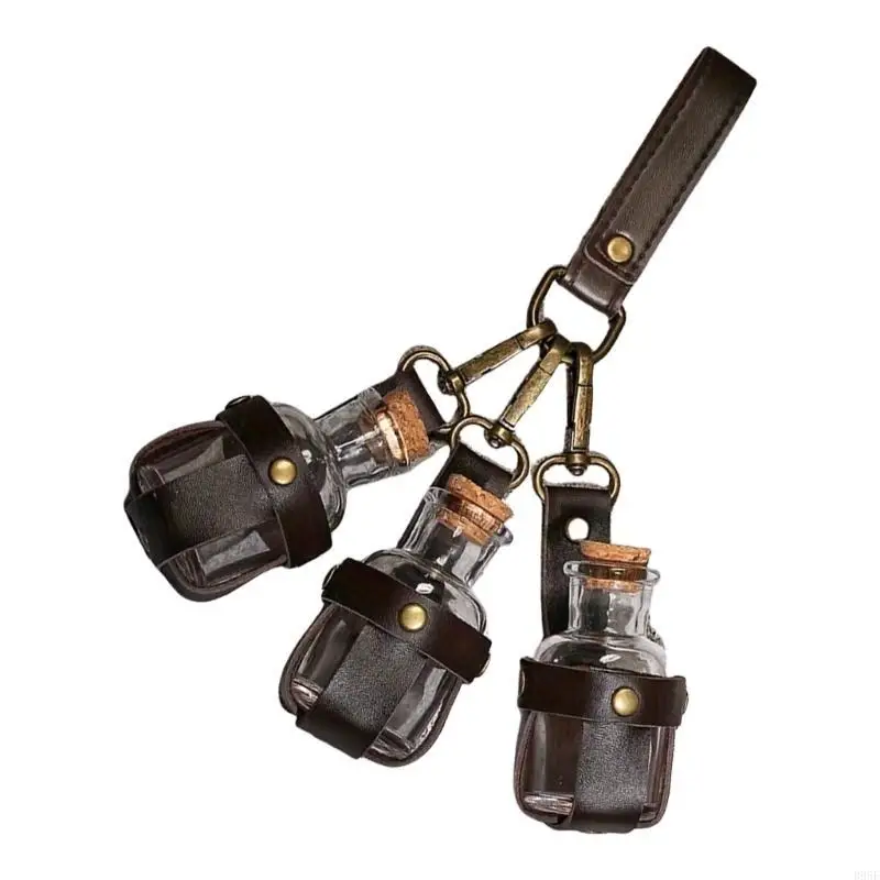 

B95F Potion Bottle Wizard Potions Glass Holder with Cork Stopper and Leather Harness for Women Men Halloween Cosplay