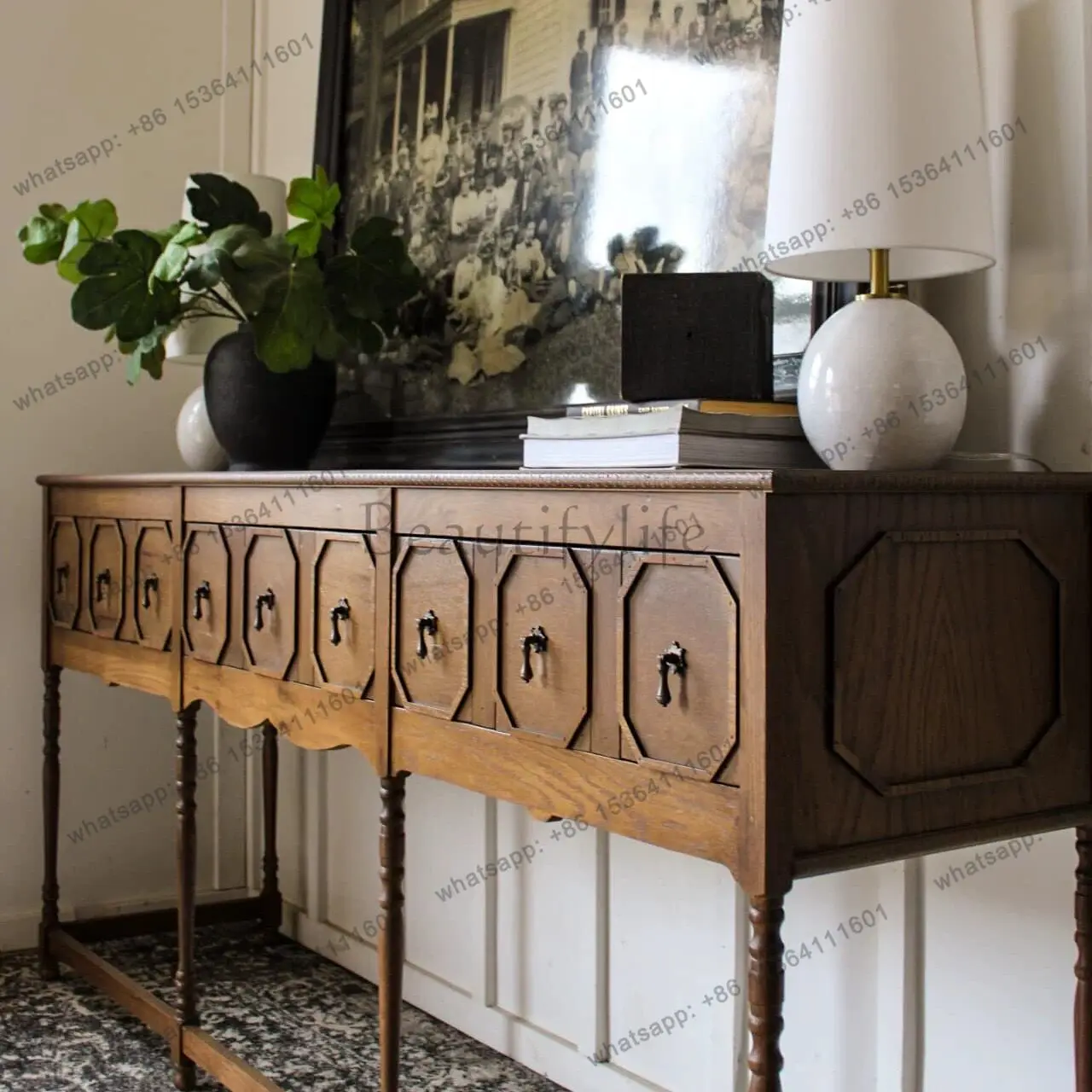 

French retro entrance table solid wood entry foyer decoration living room partition locker