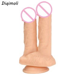 Double Dildos Stimulate Vagina and Anus Huge Penis with Suction Cup Erotic Double Head Phallus Soft Dick Sex Toys for Women