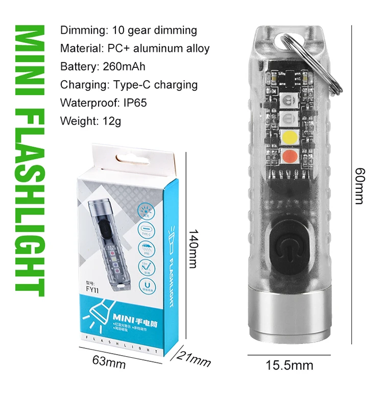 Mini Keychain Flashlight LED Rechargeable Torch Portable Magnetic USB Charging Flashlight High Power Camping Long Range Lantern