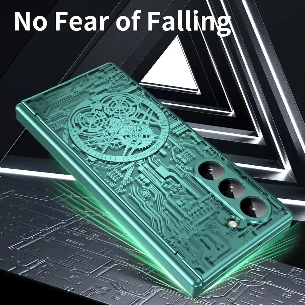 

Mechanical Legend Plating Luxury Case for Samsung Galaxy Z Fold 6 5 4 3 2 Phone Cover Hinge Folding with Front Screen Glass Film