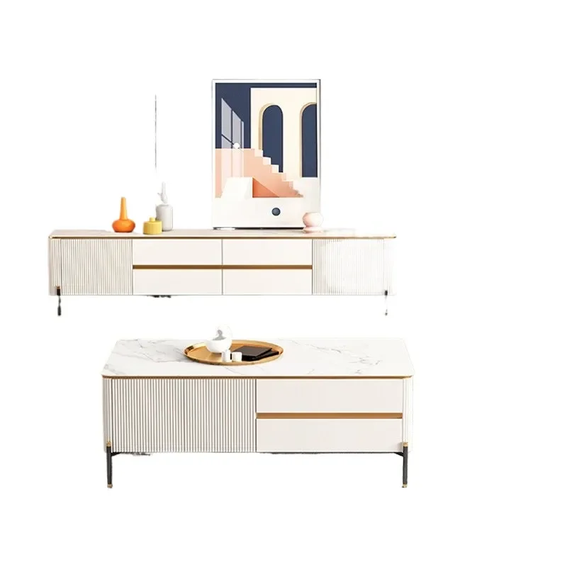 Modern Light Luxury Rock Slab Coffee Table and TV Cabinet Combo for Living Room Small Apartment Simple Design 2026 New