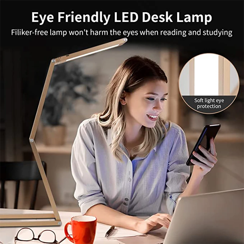 Eye-Caring Aluminium Alloy Table Lamps Foldable LED Desk Lamp 3 Brightness Settings Slim Portable Rechargeable USB Table Light