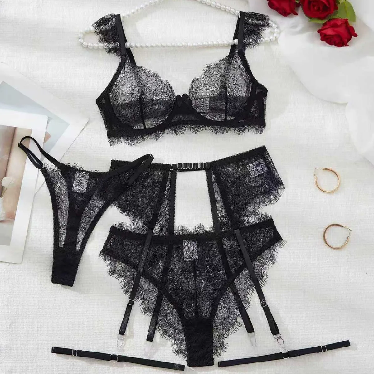 

Sexy lingerie lace seduction lace suspender shaping lingerie combination set