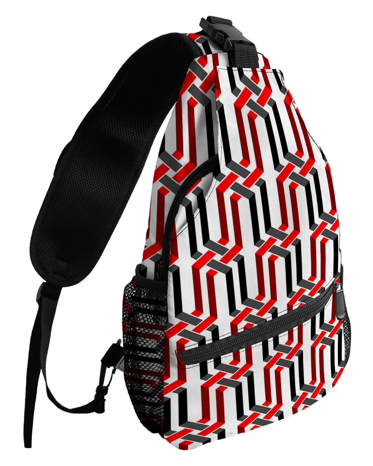 Red Black Geometric Abstract Middle Ages Chest Bags For Women Men Waterproof Messenger Bags Sport One Shoulder Crossbody Bag