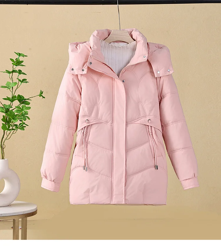 Korean Trend Women's Solid Color Long-sleeved Versatile Zipper Jacket Winter New Holiday Hooded Loose Warm Thickened Coat