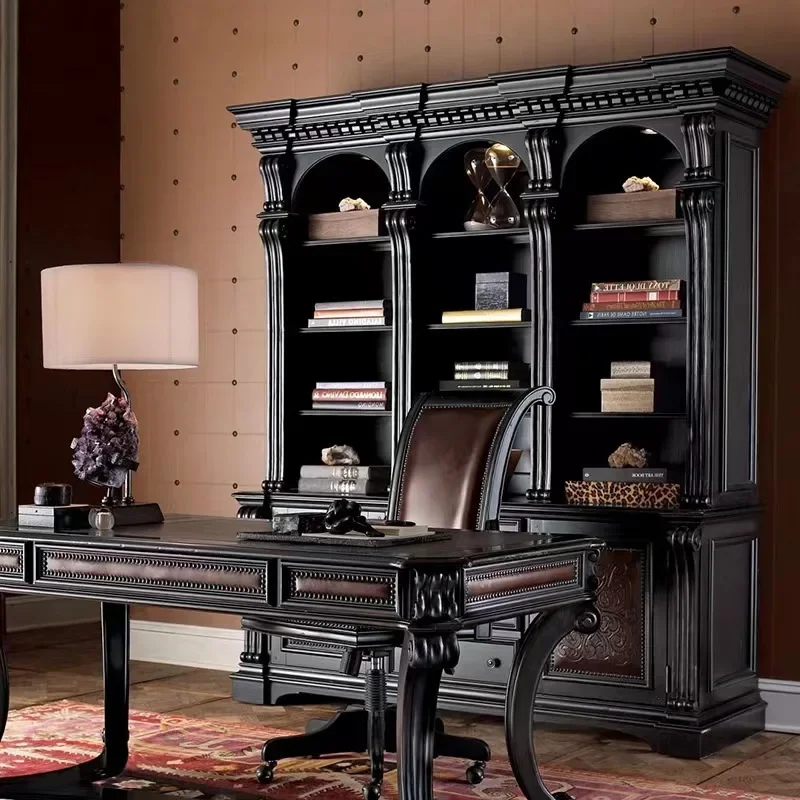 Bibliothèque américaine en bois massif, armoire latérale rétro en bois de frêne sculpté ancien pour casier de salon