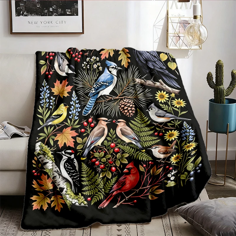 90s Cottagecore Birds Flannel Blanket - Men & Women's Unisex Graphic Flannel Blanket - Vintage Boho Nature Flannel