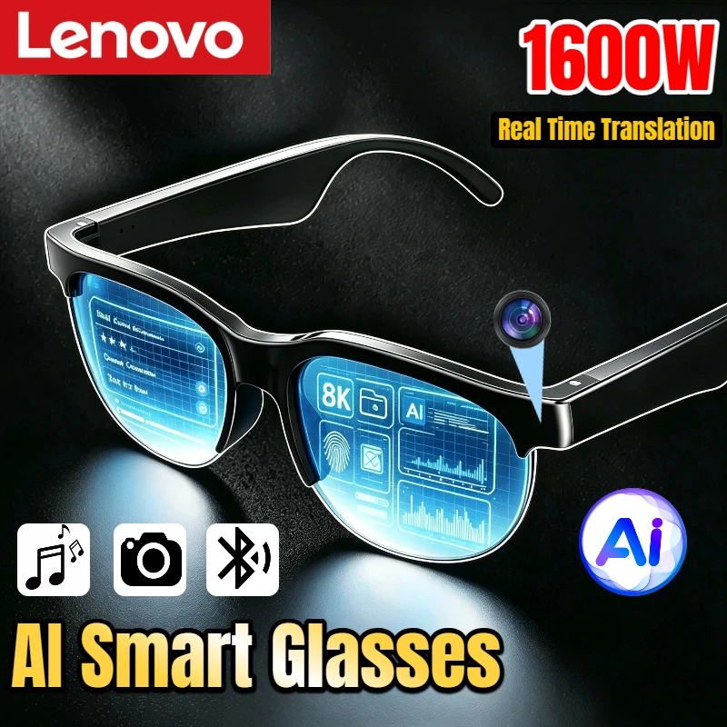 Lenovo 8K AI Smart Glasses Remote Control Touch Photo Camera Recording Voice Assistant Translator Wireless Bluetooth Sunglasses