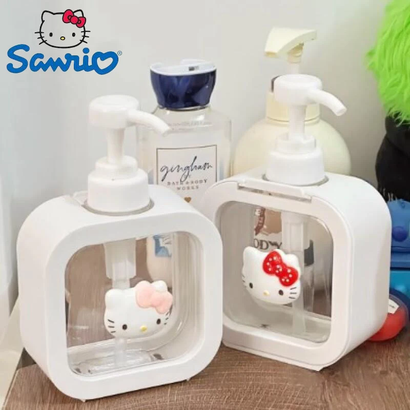 Dispensador de jabón Hello Kitty, 500ml, dibujos animados, cocina, baño, jabonera de manos, botella de jabón, champú, Gel de ducha, tipo prensa, botella de almacenamiento