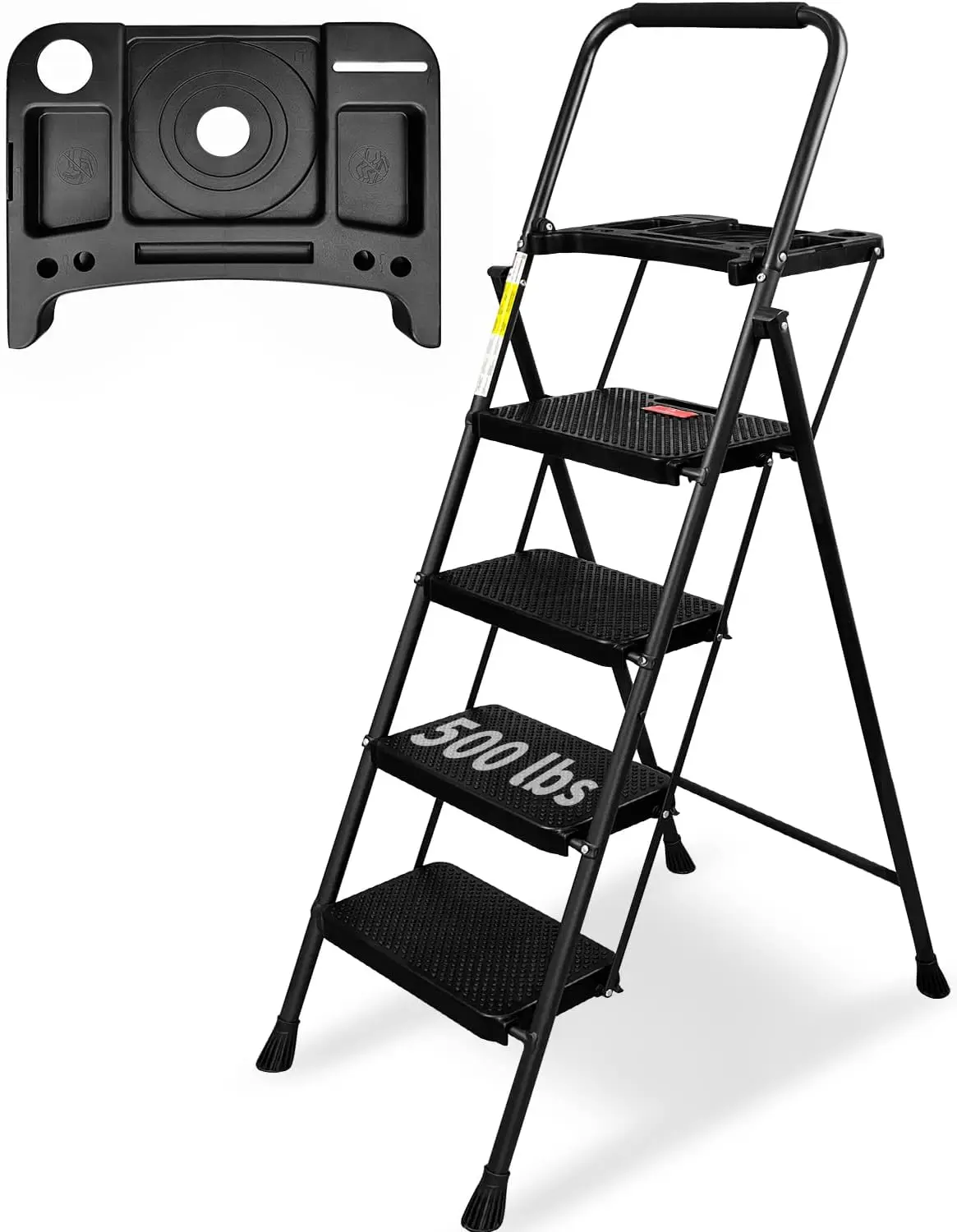 4 Step Ladder, Folding Step Stool with Tool Platform, Wide Anti-Slip Pedal, Lightweight 500lbs Step Ladder for Adults, Portable