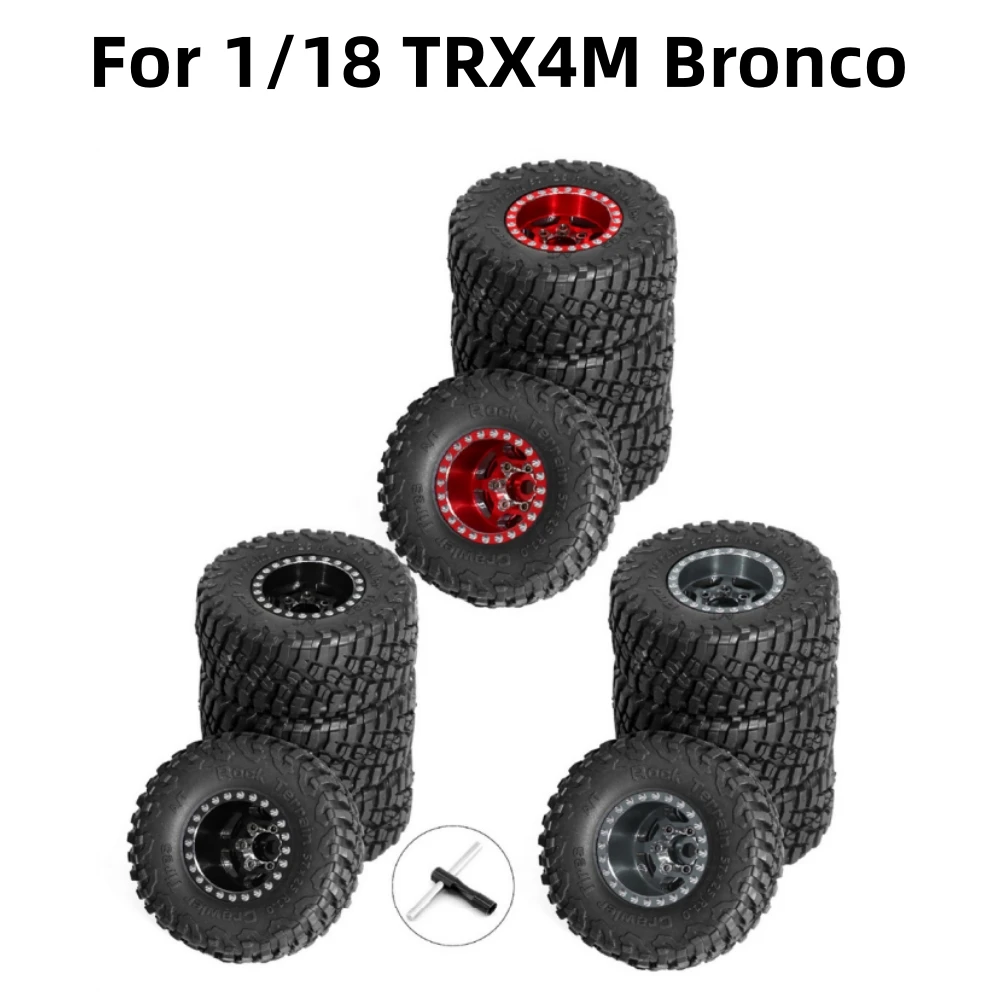 For 1/18 TRX4M Bronco 1.0-inch Tire Kit Aluminum Alloy Black/Red/Titanium Wheel Hub RC Car Upgrade Parts Accessories Tires