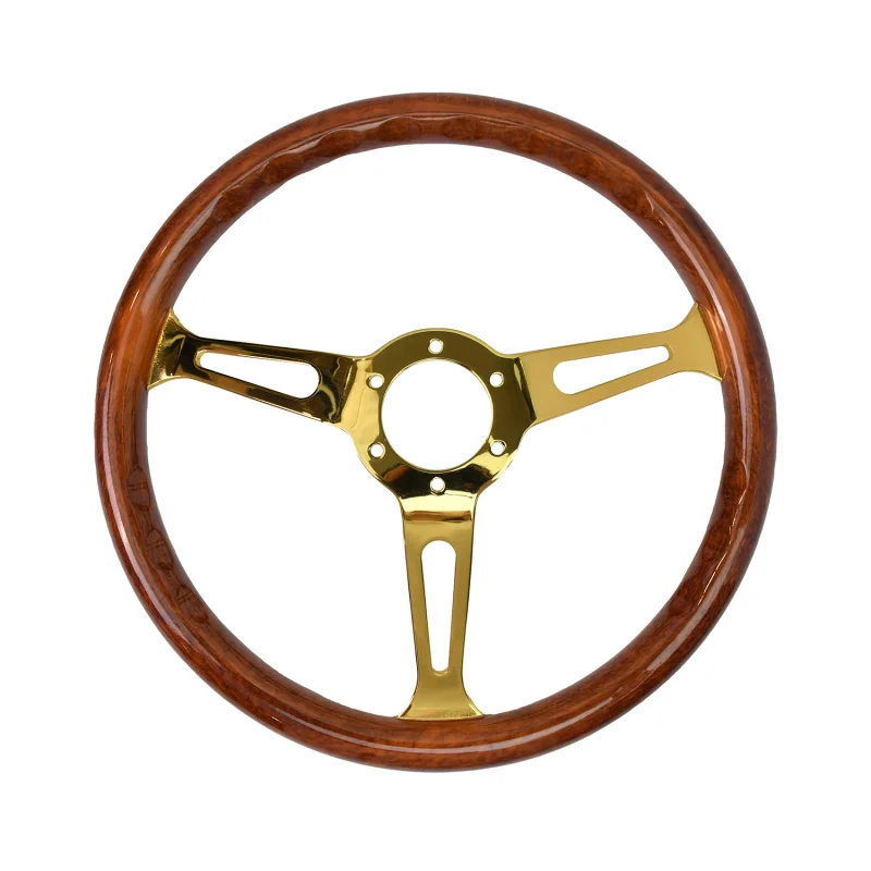 High Quality 380mm Wood Grain ABS Classic Steering Wheel With Gold Bracket