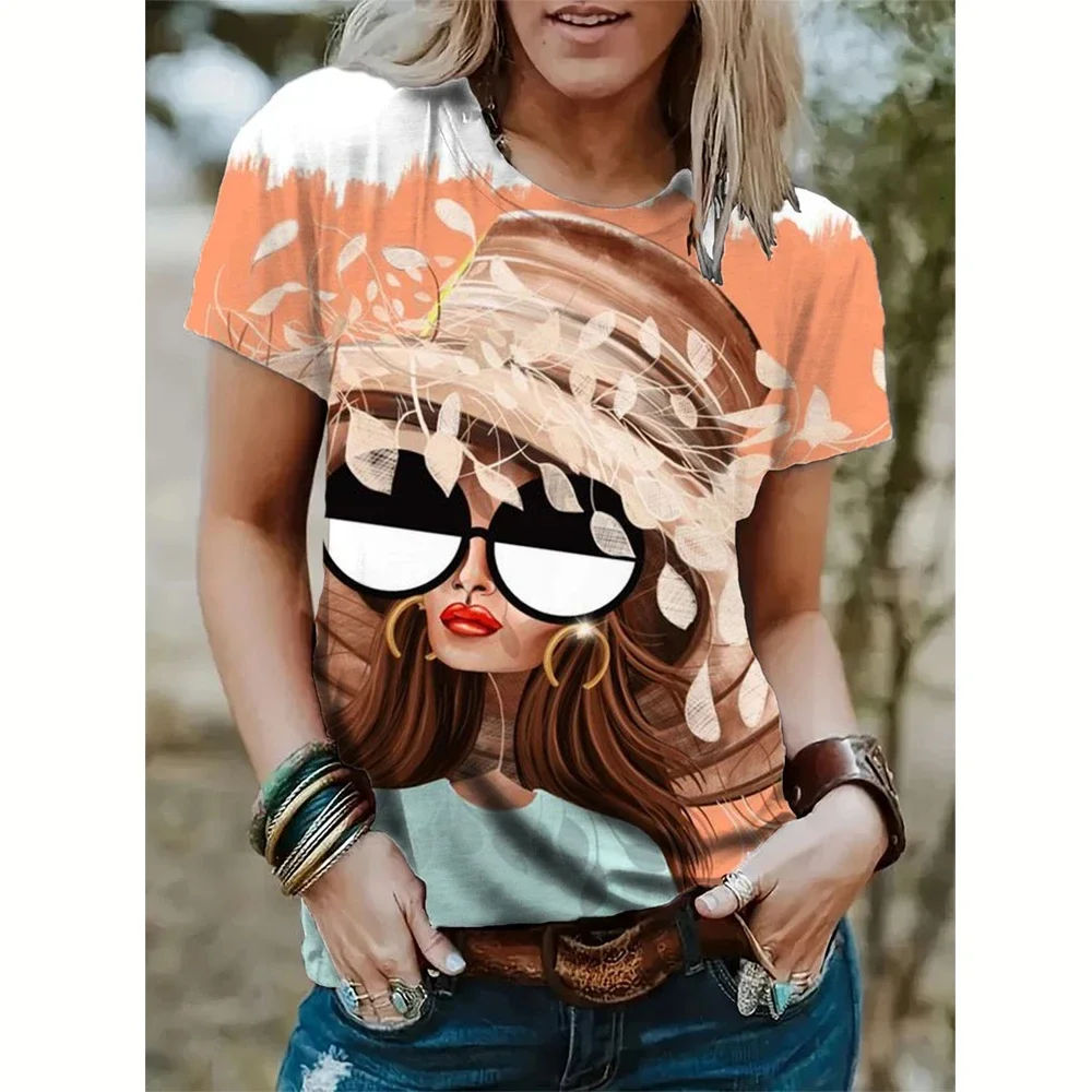 3D-gedrucktes Mädchen-Straßen-Damen-T-Shirt mit abstraktem Gesicht und kurzen Ärmeln, 3D-gedrucktes Street-Style-T-Shirt für Mädchen, O-Ausschnitt, Y2k-Tops