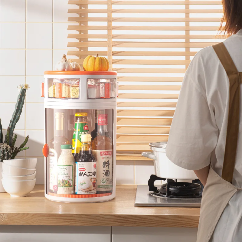 

360 Rotation Cabinet Turntable Organizer Storage Spice Rack Kitchen Corner Cruet Shelf Double-Layer Table Dustproof Storage Rack