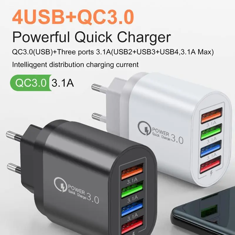 Fast Charger Block Four-Port Travel Charger Cube Plug Adapter Cube Cell Phone Charger Brick Charging Cube Head Charger Brick For