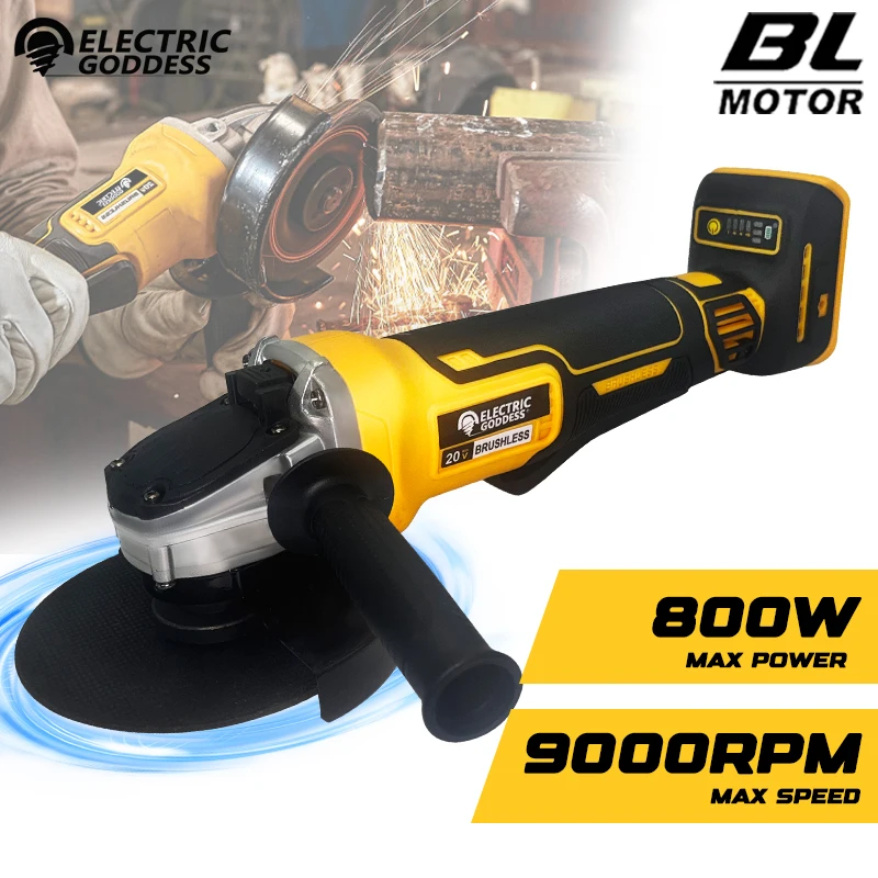 

Electric Goddess DCG406 100/125MM Brushless Motor Electric Angle Grinder Metal/Wood Cutting Power Tool For Dewalt 20V Battery