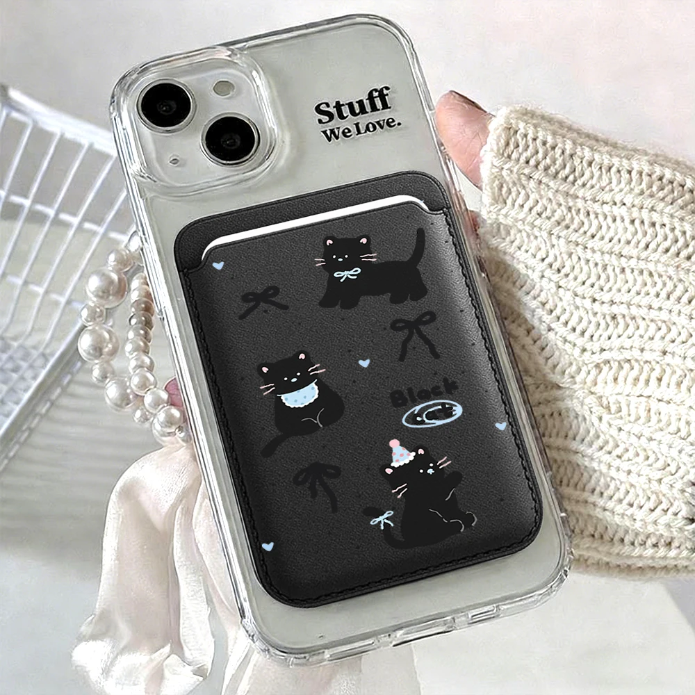 Niedliche schwarze Katzen-Leder-Kartenhülle mit Magnetverschluss, geeignet für alle iPhones, kompatibel mit MagSafe, Kartenhalter für die Rückseite des Telefons. – Detail 25