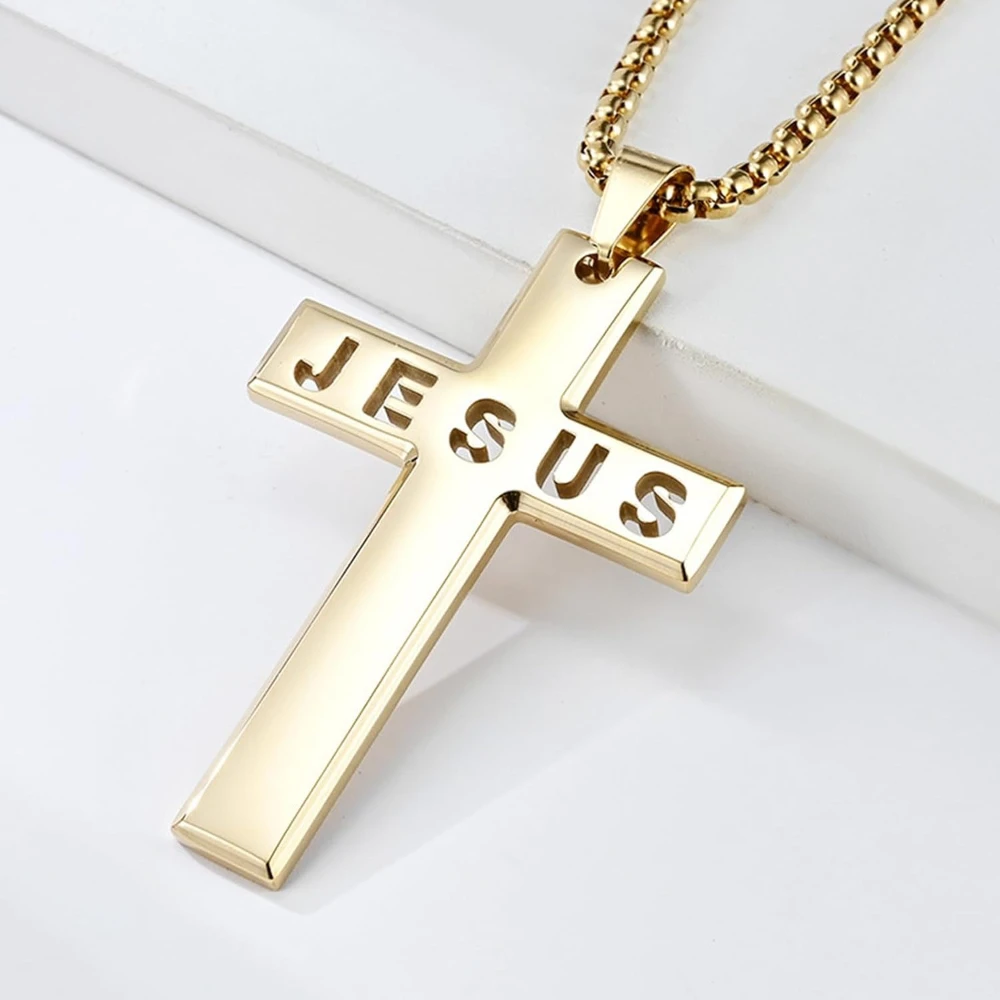 Kreuz-Anhänger aus Edelstahl für Herren, inspirierende Bibel-Schrift-Halsketten, personalisierter Modeschmuck – Detail 1
