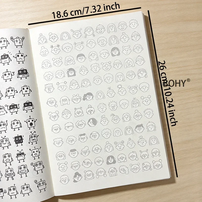 1 Adult Decompression Line Drawing and Coloring Drawing Book, Include Fun Emoticons and Other Theme Line Drafts, Total 40 Pages
