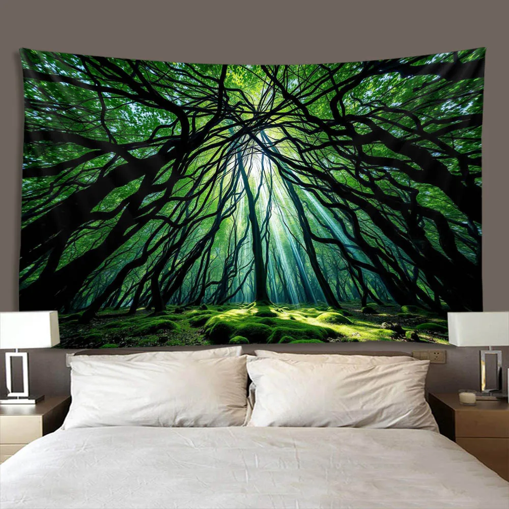 Mysterious Green Magic Forest Tapestry Multi Size Home Interior/Outdoor Wall Decoration Living Room Fabric Background Poster