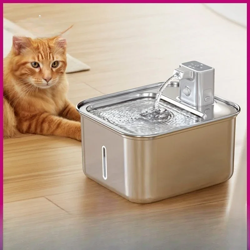 Constant temperature stainless steel cat water dispenser unplugged wireless rechargeable pet automatic water
