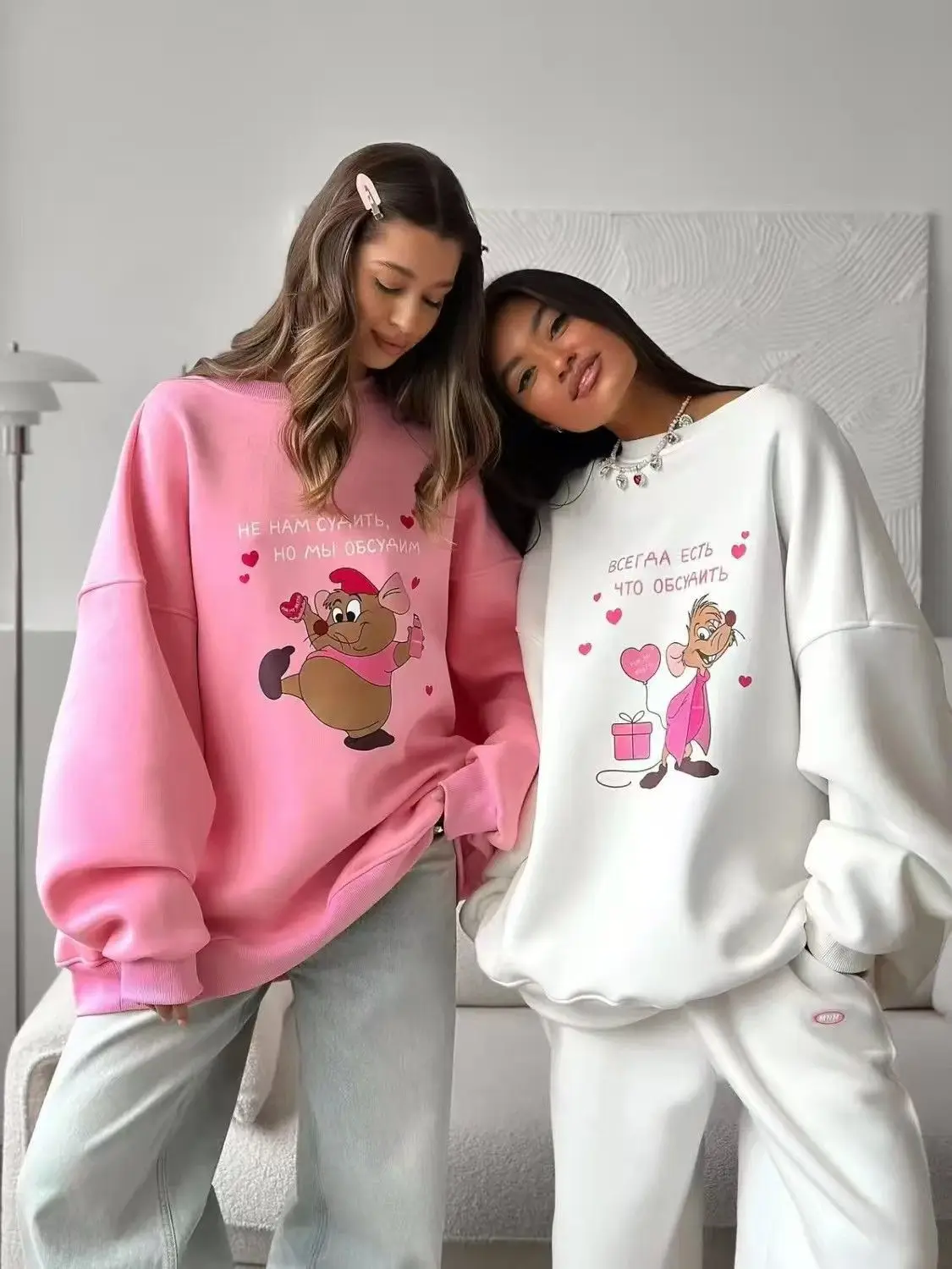 100% Pure Cotton Autumn And Winter Women's New Cute Round Neck Hooded  Loose Casual Versatile Slim Fit  Hoodie