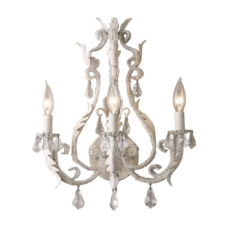 

Rustic French retro old wrought iron crystal wall lamp dining room bedroom corridor lamp