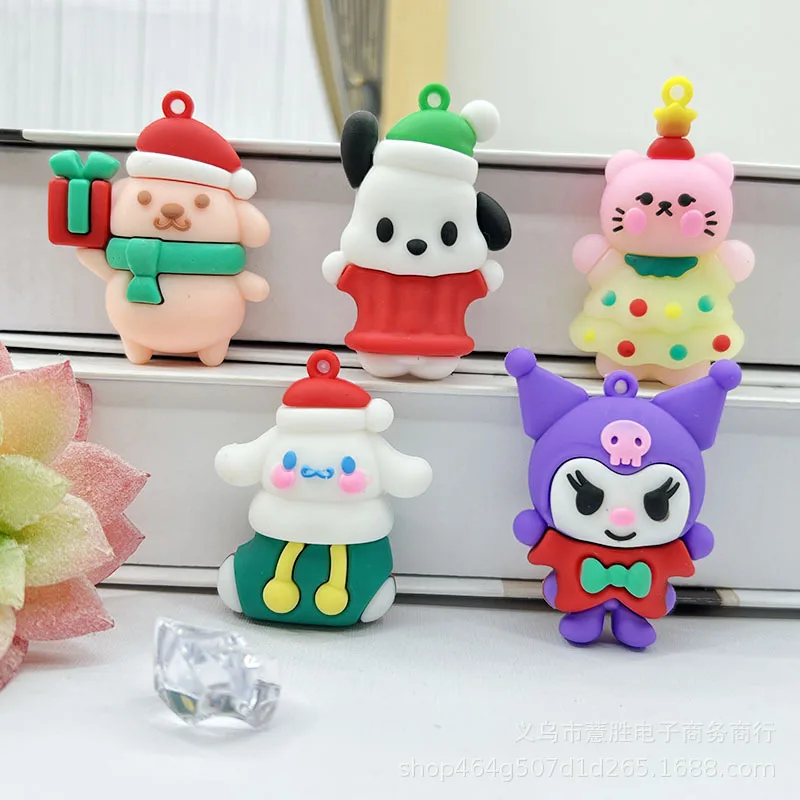 5pcs Christmas Sanrio Diy Doll Key Chain Anime Hello Kitty Kuromi Cartoon Key Ring Accessories Cinnamoroll Jewelry Pendant Decor