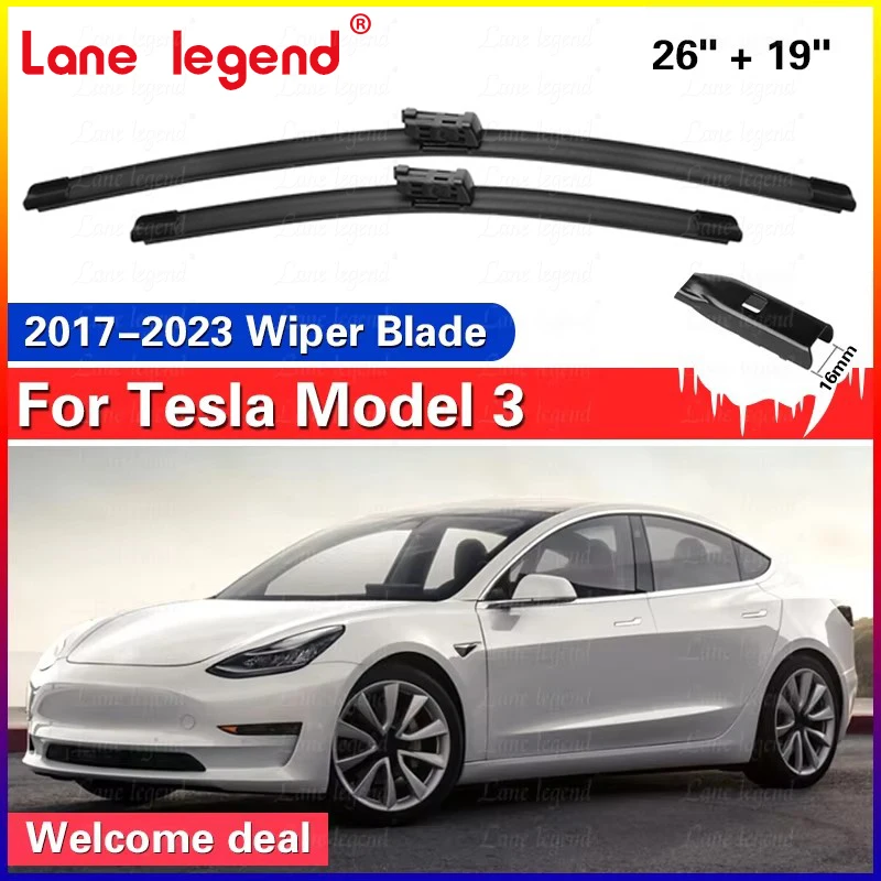 

For Tesla Model 3 2017-2023 Front Wiper Blades Windscreen Windshield Window Accessories 2018 2019 2020 2021 2022 26"+19"