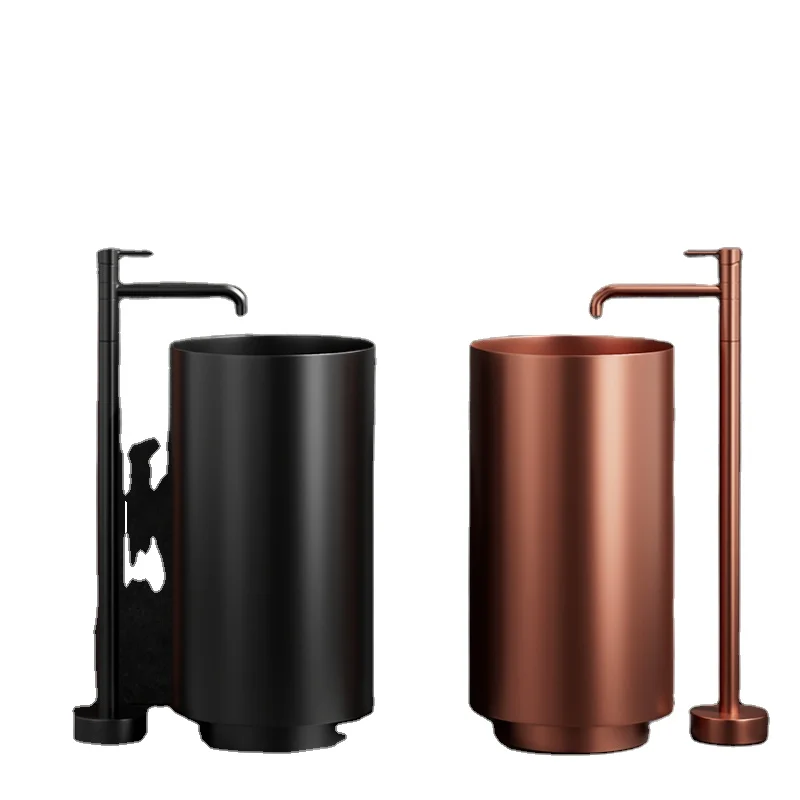 

Golden Stainless Steel Column Bathroom Basin Sink Pedestal Wash Basin Bar Bathroom Round Column Vanity Basin