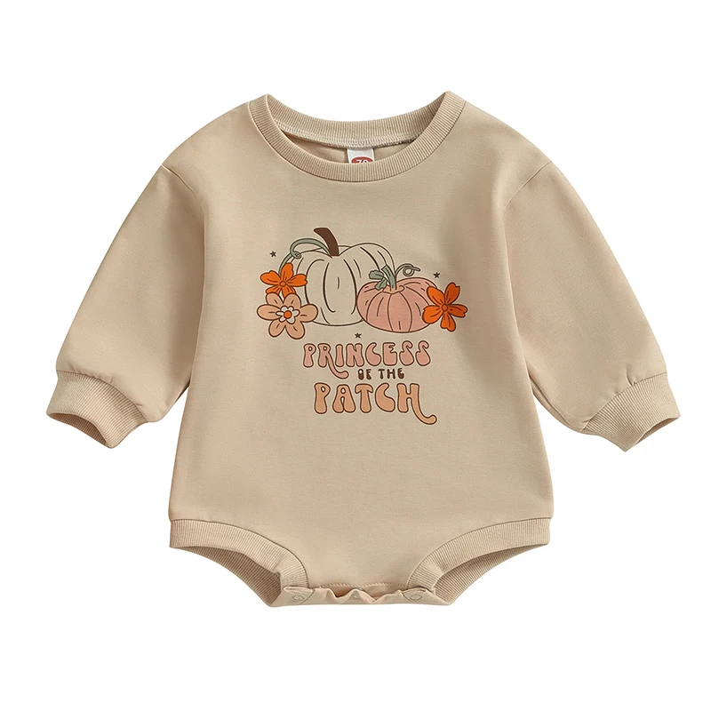 

BeQeuewll Infant Baby Boys Girls Halloween Sweatshirt Jumpsuit Letter And Pumpkin Print Long Sleeve Romper Toddler Clothes