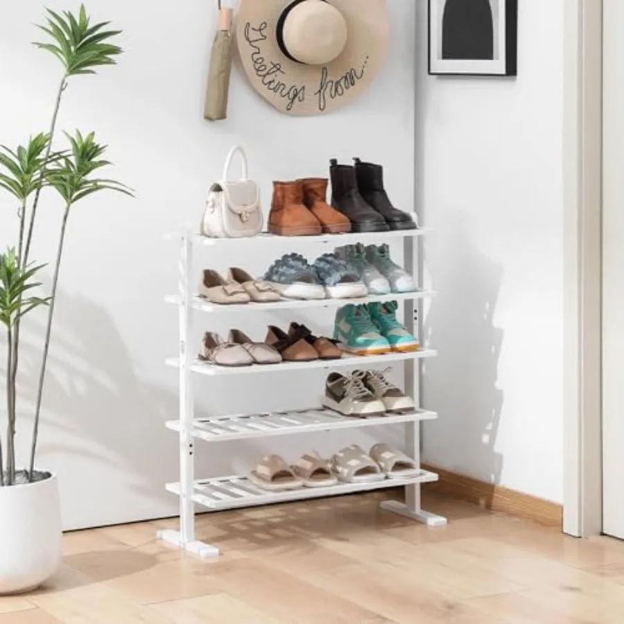 

White Shoe Rack Bamboo Shoe Rack Organizer for Closet and Entryway Thick Wooden Free Standing Shoe Shelf for Small Spaces Sturd