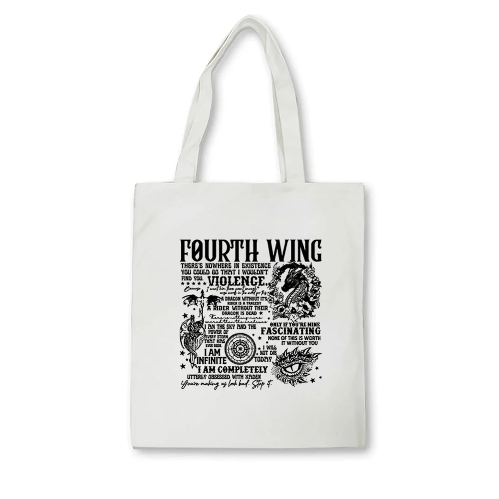 Vintage Fourth Wing Tote Bag Dragon Rider Basgiath War College Women Tote Bags Empyrean Series Fantasy SJM Bookish travel Bag