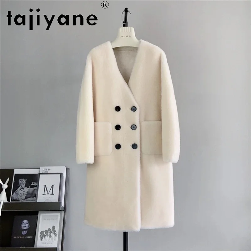 

100% Tajiyane Sheep Shearing Jacket Women 2024 Autumn Winter Long Wool Coat Womens Clothing Double-breasted Fur Coats Chaquetas